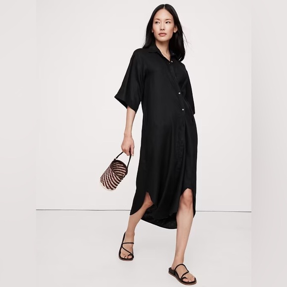 NWT! Banana Republic Black Linen Asymmetrical Shirt Dress - Multiple Sizes Dresses NWT! Banana Republic Black Linen Asymmetrical Shirt Dress - Multiple Sizes Dresses